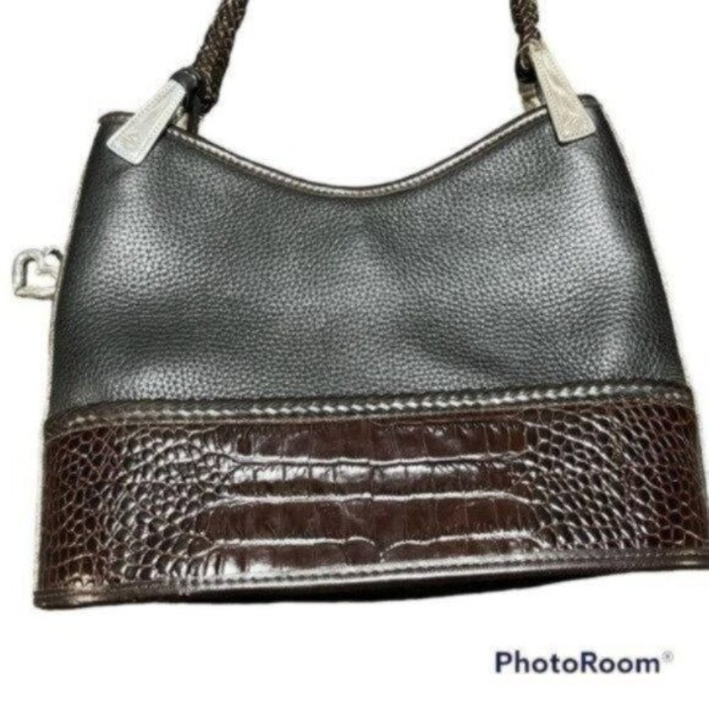 Brighton Smooth Leather Womens Shoulder Bag Structured Croc Detail - Picture 2 of 10